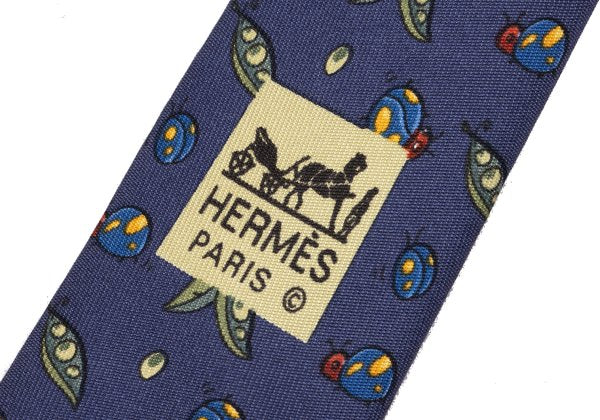 HERMES Silk Bugs Print Tie Navy