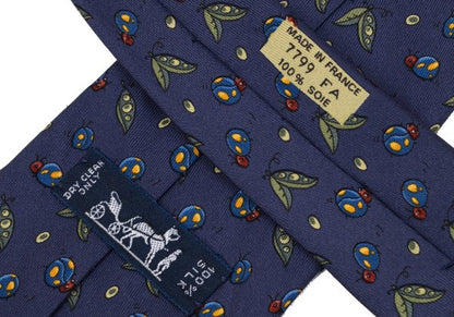 HERMES Silk Bugs Print Tie Navy