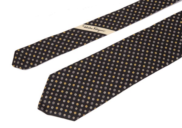 Salvatore Ferragamo Black All-Over Button Pattern Silk Tie