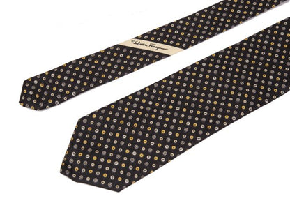 Salvatore Ferragamo Black All-Over Button Pattern Silk Tie