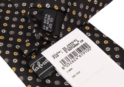 Salvatore Ferragamo Black All-Over Button Pattern Silk Tie