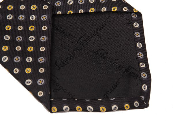 Salvatore Ferragamo Black All-Over Button Pattern Silk Tie