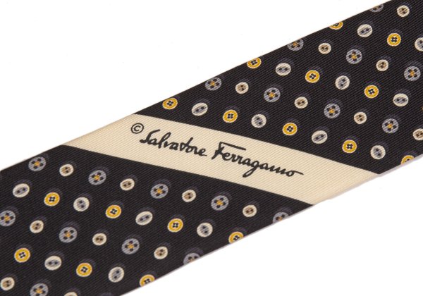Salvatore Ferragamo Black All-Over Button Pattern Silk Tie