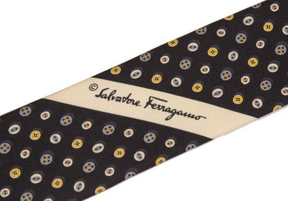 Salvatore Ferragamo Black All-Over Button Pattern Silk Tie