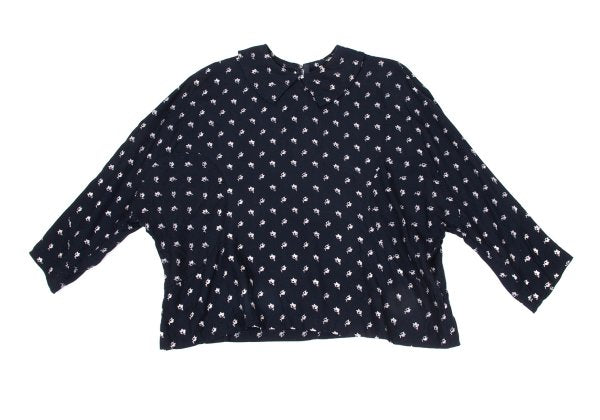 COMME des GARCONS Patterned Dolman Blouse Navy Beige Size S