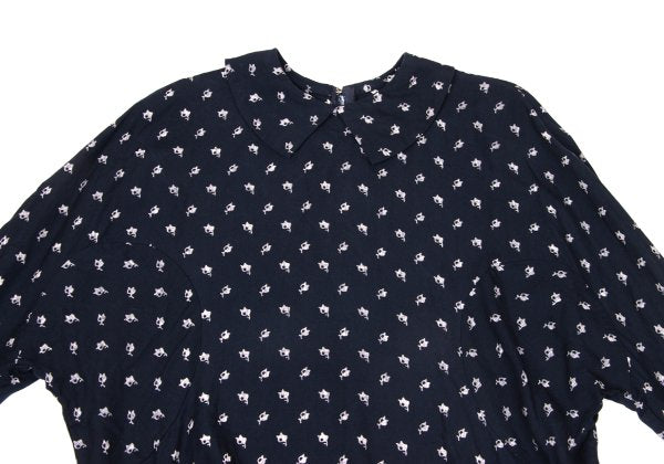 COMME des GARCONS Patterned Dolman Blouse Navy Beige Size S
