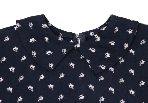 COMME des GARCONS Patterned Dolman Blouse Navy Beige Size S