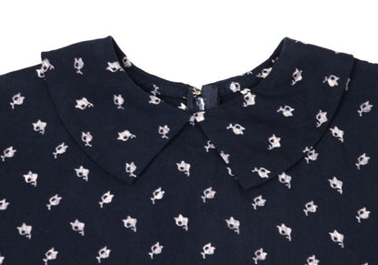 COMME des GARCONS Patterned Dolman Blouse Navy Beige Size S