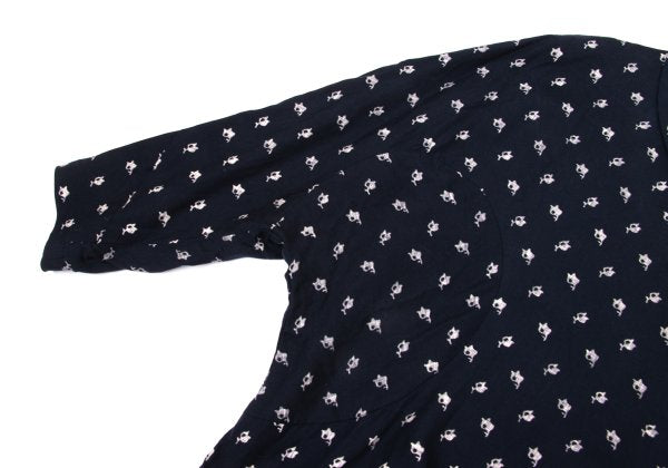 COMME des GARCONS Patterned Dolman Blouse Navy Beige Size S