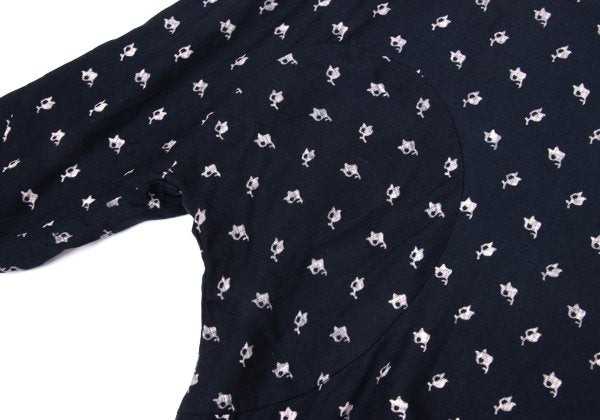 COMME des GARCONS Patterned Dolman Blouse Navy Beige Size S