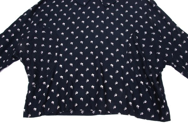 COMME des GARCONS Patterned Dolman Blouse Navy Beige Size S