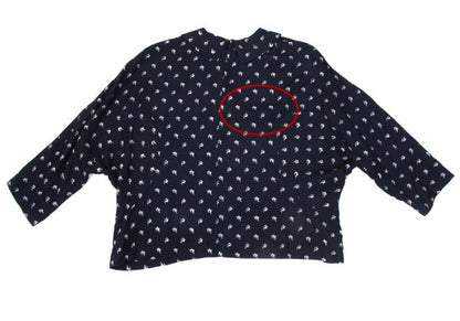 COMME des GARCONS Patterned Dolman Blouse Navy Beige Size S