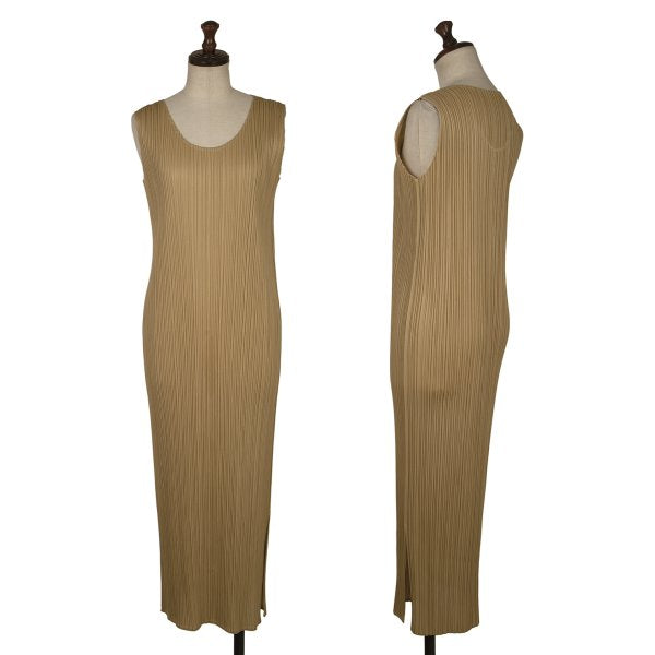 PLEATS PLEASE Pleated Sleeveless Dress Beige Size 1