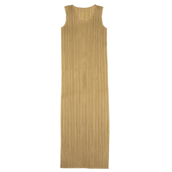PLEATS PLEASE Pleated Sleeveless Dress Beige Size 1