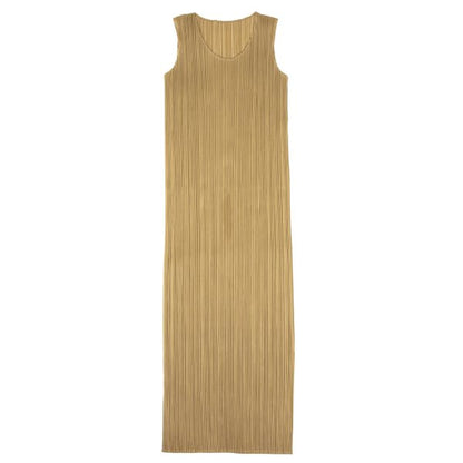 PLEATS PLEASE Pleated Sleeveless Dress Beige Size 1