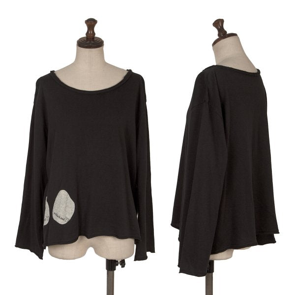 Y's Dot Poem Print Raw Cut Cotton Top Black Size 2