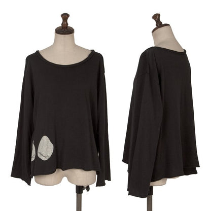 Y's Dot Poem Print Raw Cut Cotton Top Black Size 2