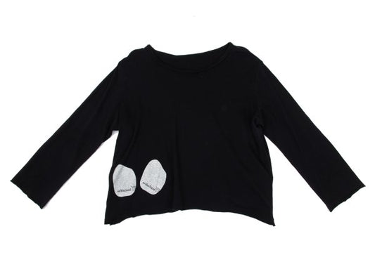 Y's Dot Poem Print Raw Cut Cotton Top Black Size 2