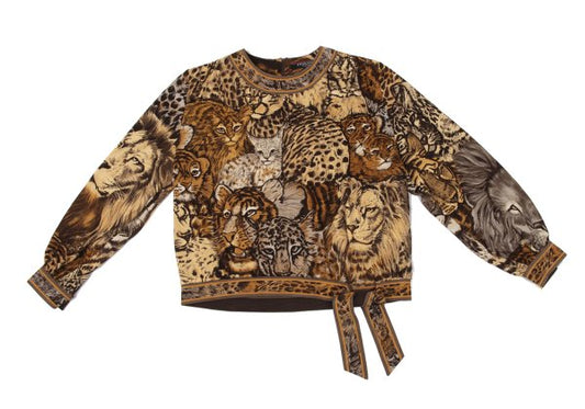 LEONARD Tiger Print Gathered Shoulder Blouse Brown Size L