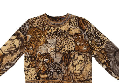 LEONARD Tiger Print Gathered Shoulder Blouse Brown Size L