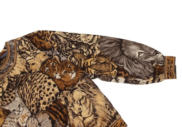 LEONARD Tiger Print Gathered Shoulder Blouse Brown Size L