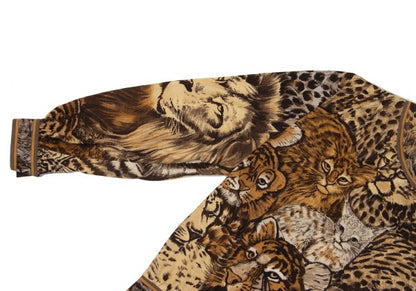 LEONARD Tiger Print Gathered Shoulder Blouse Brown Size L