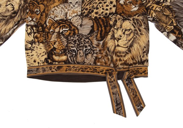 LEONARD Tiger Print Gathered Shoulder Blouse Brown Size L