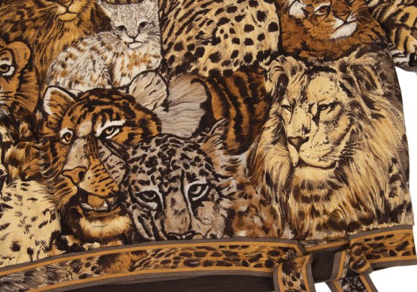 LEONARD Tiger Print Gathered Shoulder Blouse Brown Size L