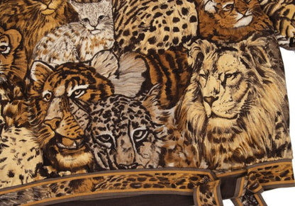 LEONARD Tiger Print Gathered Shoulder Blouse Brown Size L