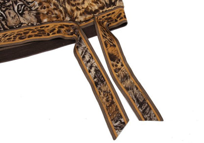 LEONARD Tiger Print Gathered Shoulder Blouse Brown Size L