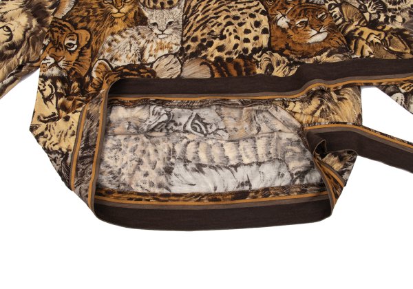 LEONARD Tiger Print Gathered Shoulder Blouse Brown Size L