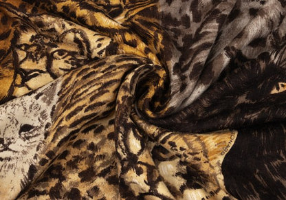 LEONARD Tiger Print Gathered Shoulder Blouse Brown Size L
