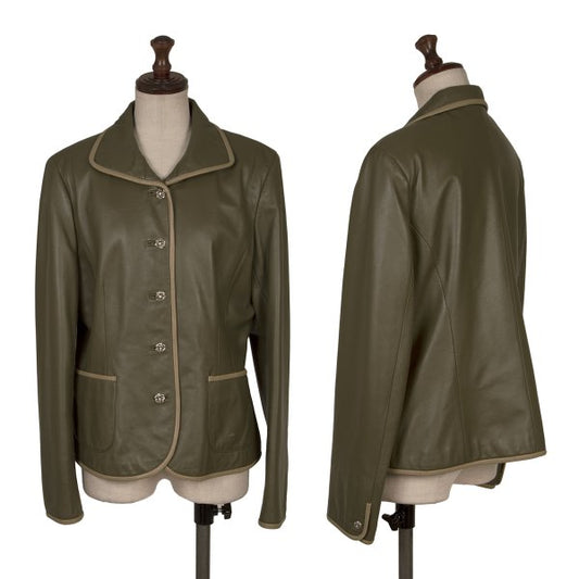 BALMAIN Sheep Leather Flower Button Jacket Khaki Size 13