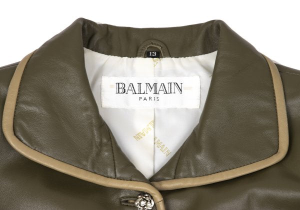 BALMAIN Sheep Leather Flower Button Jacket Khaki Size 13