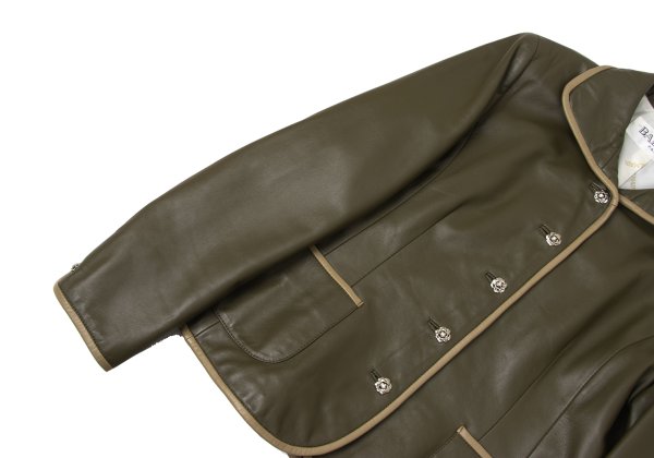 BALMAIN Sheep Leather Flower Button Jacket Khaki Size 13