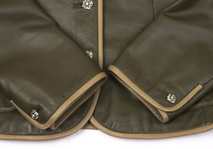 BALMAIN Sheep Leather Flower Button Jacket Khaki Size 13