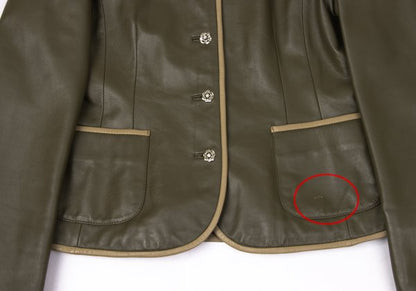 BALMAIN Sheep Leather Flower Button Jacket Khaki Size 13