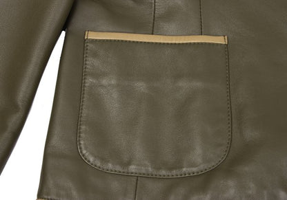BALMAIN Sheep Leather Flower Button Jacket Khaki Size 13