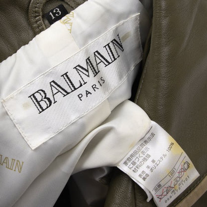 BALMAIN Sheep Leather Flower Button Jacket Khaki Size 13