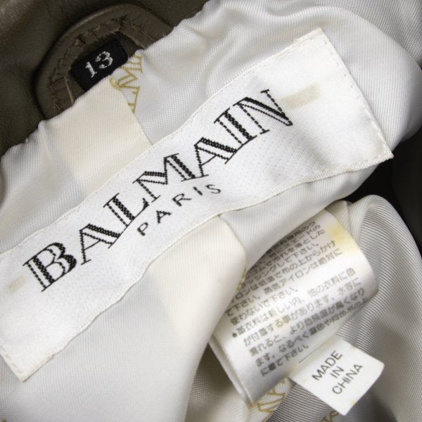 BALMAIN Sheep Leather Flower Button Jacket Khaki Size 13