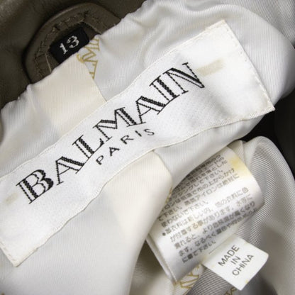 BALMAIN Sheep Leather Flower Button Jacket Khaki Size 13