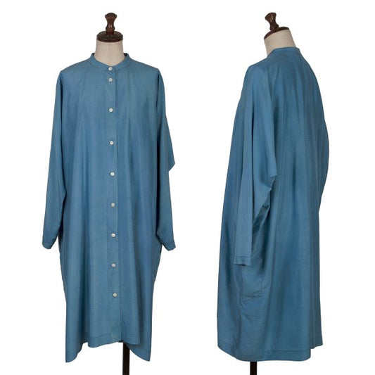 ARTS&SCIENCE Silk Garment-Dyed Band Collar Dress Blue Size 1