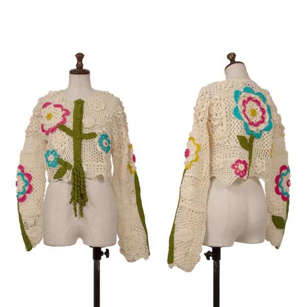 TSUMORI CHISATO Wool Floral Knit Short Cardigan Ivory Size M