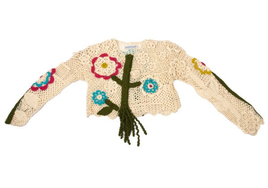 TSUMORI CHISATO Wool Floral Knit Short Cardigan Ivory Size M