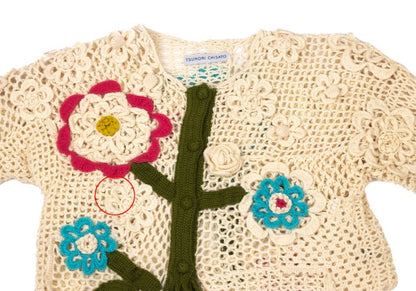 TSUMORI CHISATO Wool Floral Knit Short Cardigan Ivory Size M