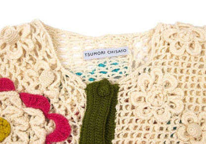 TSUMORI CHISATO Wool Floral Knit Short Cardigan Ivory Size M