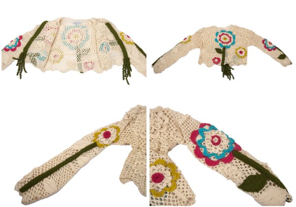 TSUMORI CHISATO Wool Floral Knit Short Cardigan Ivory Size M