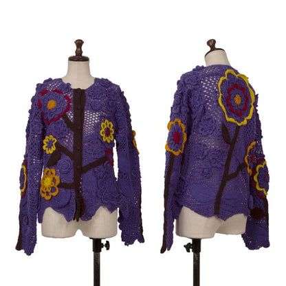 TSUMORI CHISATO Wool Floral Knit Cardigan Purple Size M