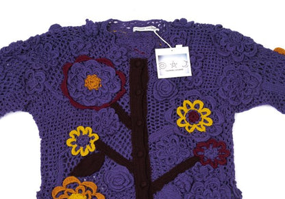TSUMORI CHISATO Wool Floral Knit Cardigan Purple Size M
