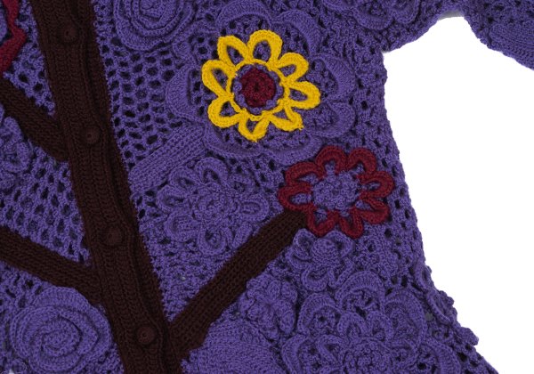 TSUMORI CHISATO Wool Floral Knit Cardigan Purple Size M